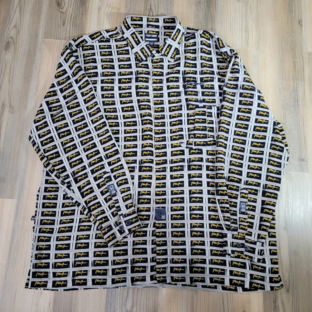 PHAT FARM Vintage Shirt 90s Navy And Yellow Signature Logo L/S Button Mens XXXL